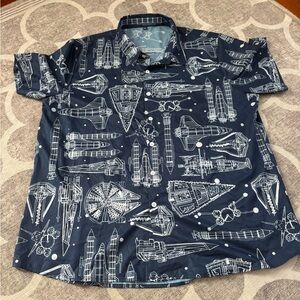Navy Blue Graphic Button-Up Shirt